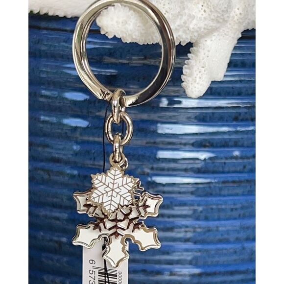 COACH White 3 snowflake Purse Charm Key Chain / Fob Silver White - Picture 4 of 8